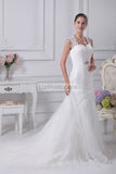 White Applique Cut Out Lace Up Embroidered Wedding Dress