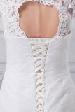 White Applique Cut Out Lace Up Embroidered Wedding Dress