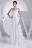 White Ruffled Beaded A-line Prom Evening Dress