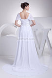 White Cap Sleeves Long Applique Prom Evening Dress