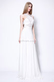 White See Through Chiffon Cut Out A-line Prom Dress