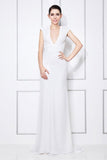 White Column Deep V-neck Formal Prom Dress