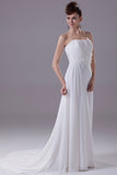 White Strapless Chiffon Ruffled Prom Bridesmaid Dress