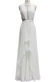 White Sexy Cut Out Pleated A-line Evening Prom Dress