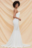 White Strapless Mermaid Formal  Gown Evening Dress