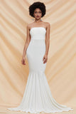 White Strapless Mermaid Long Prom Dress