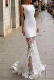 White Bateau Sleeveless Appliques Lace Evening Prom Dress