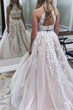 Two Pieces High Neck Backless Applique Cut Out Wedding Gown