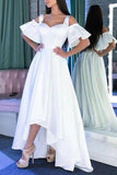 White Off Shoulder Sweetheart High Low Prom Dress