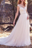 White Applique A-line Princess Tulle Wedding Dress