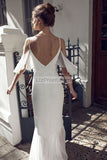 White Spaghetti Straps V-neck Off-the-Shoulder Evening Dress