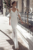 White Spaghetti Straps V-neck Off-the-Shoulder Evening Dress