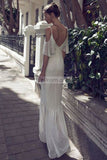 White Spaghetti Straps V-neck Off-the-Shoulder Evening Dress