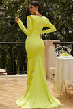 Yellow Long Sleeve Mermaid V-Neck Formal Evening Dress 