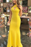 Yellow Sexy Halter Sleeveless Cut Out Evening Dress