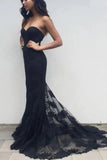 Black Strapless Sweetheart Applique Lace Mermaid Prom Dress