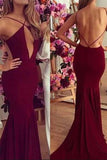 Burgundy Sexy Mermaid Cut Out Backless Prom Evening Dress