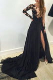 A-Line Applique Thigh-high Slit Long Sleeves Evening Dress