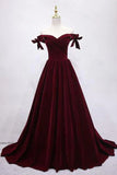 Burgundy Velvet Off-the-Shoulder Prom Dress